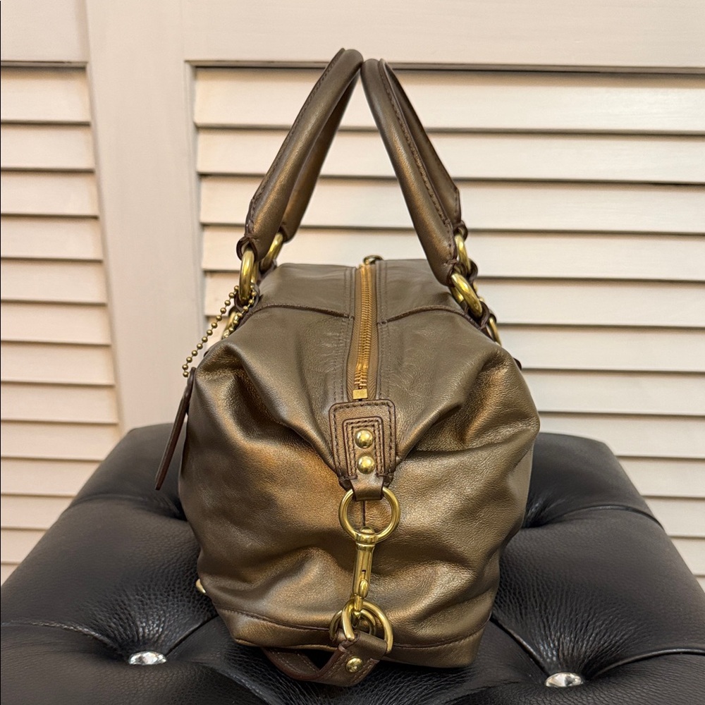 Coach Metallic Leather Satchel | Brass Hardware | Vintage Style | Bronze - Picture 4 of 9